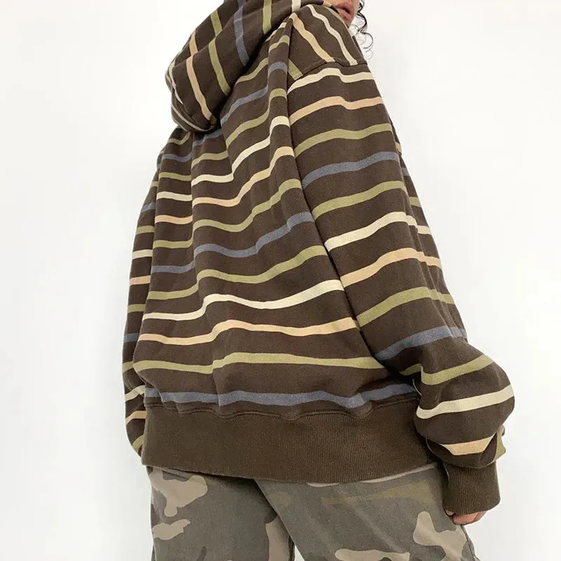 Back To School Sonicelife Harajuku Sweatshirts Women Casual Baggy Jackets Coats Autumn Zip Up Striped Hoodies wih Pockets Grunge Clothes Y2k