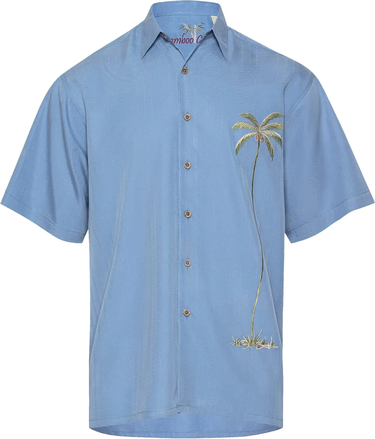 Bamboo Cay Men's Single Palm Embroidered Hawaiian Shirt