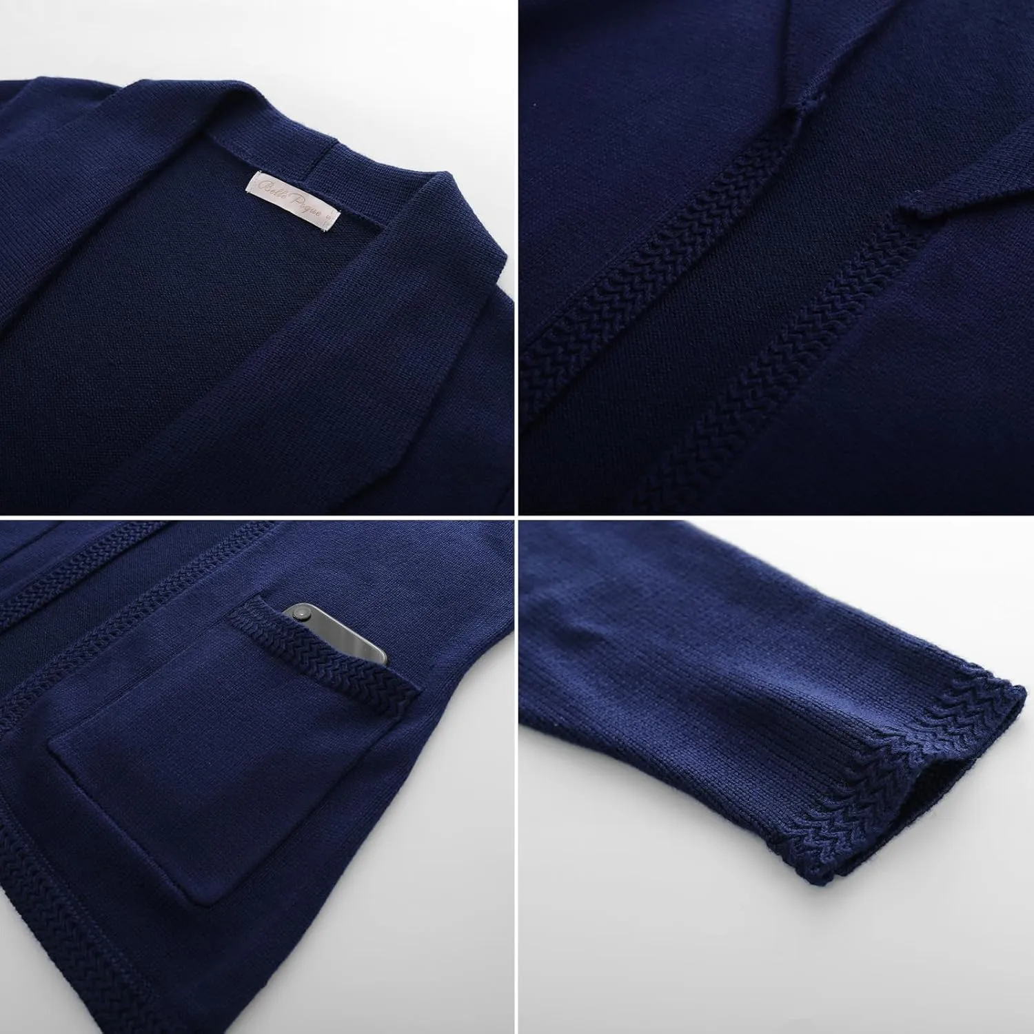 Belle Poque Women Sweater Blazer Vintage Cardigan Sweater V Neck Shawl Lapel Collar Cardigan with Pockets