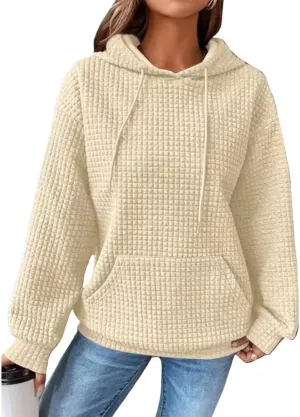 Bengbobar Womens Waffle Knit Hoodie Rugby 3D Print Pullover Sweatshirt Long Sleeve Baggy Hooded Tops Fall Winter Pullovers
