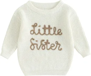 Big Brother Little Brother Matching Outfits Letter Embroidery Knit Sweater Shirt Baby Boy Winter Warm Clothes