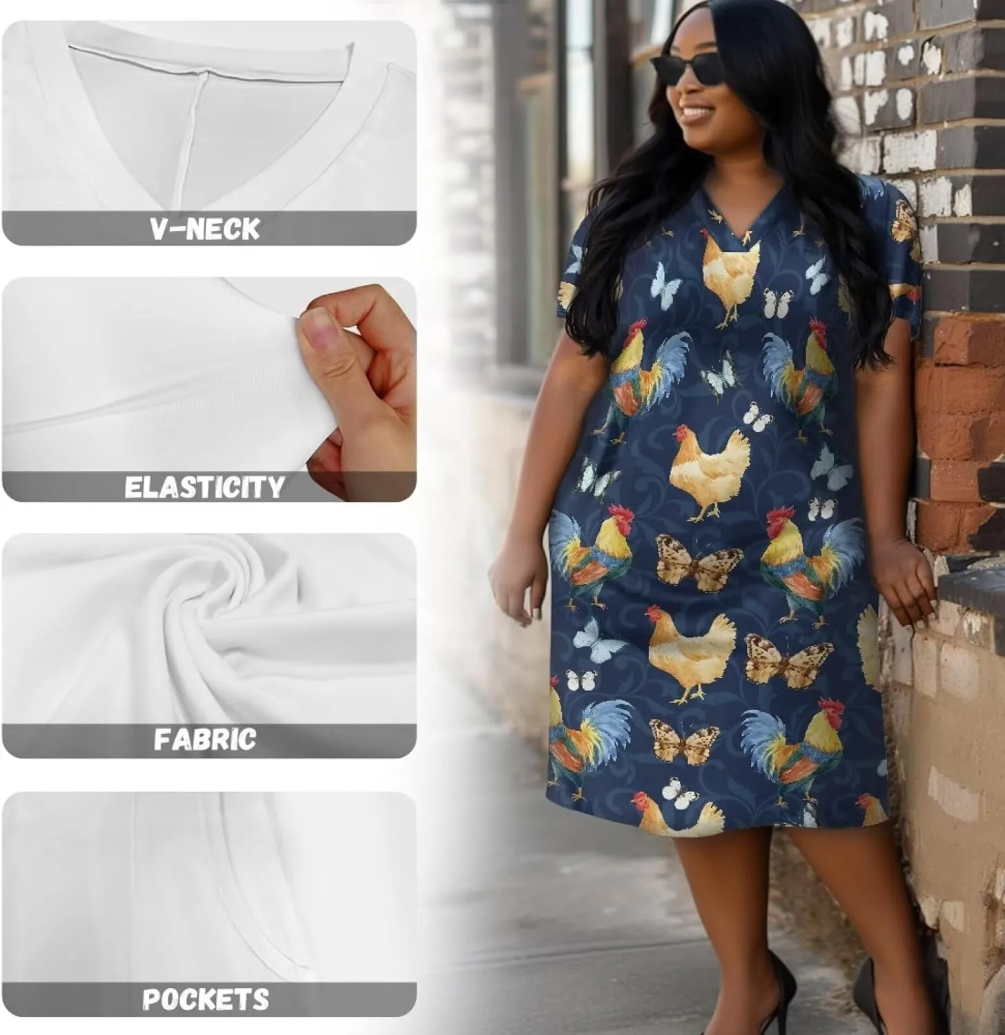 Biyejit Womens Plus Size Short Sleeve V Neck T-Shirt Dress with Pockets Casual Loose T-Shirt Dress for Beach Vacation