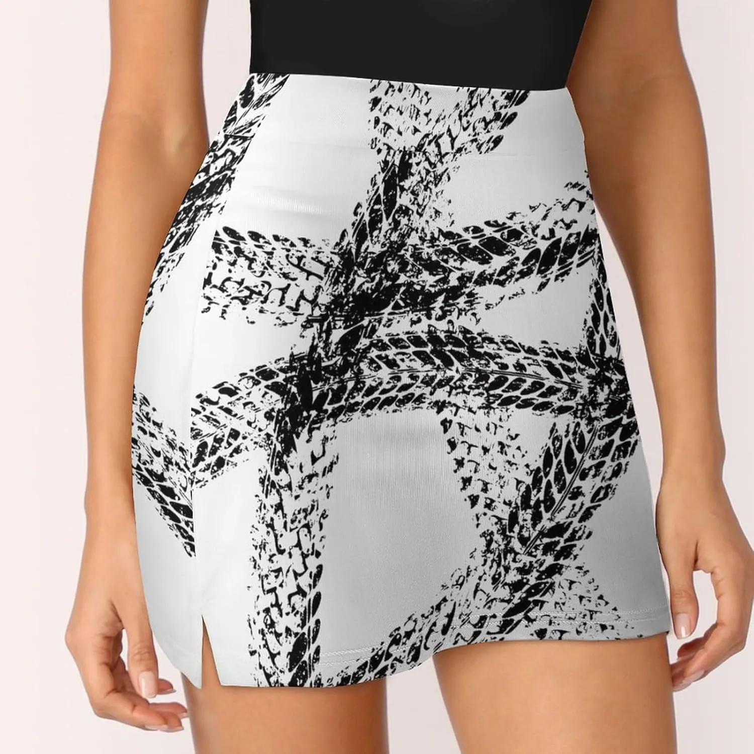Black Tire Track Silhouettes Women's Mini Tennis Skirt with Shorts Underneath Athletic Workout Cute Skorts
