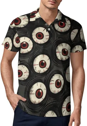 Black White Wolves Pattern Men's Polo Shirts Short Sleeve Blend Performance Fashion Business Casual Collared Shirts