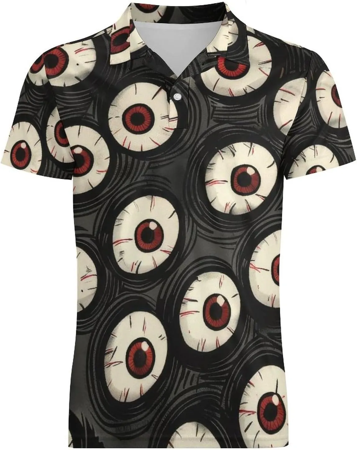 Black White Wolves Pattern Men's Polo Shirts Short Sleeve Blend Performance Fashion Business Casual Collared Shirts