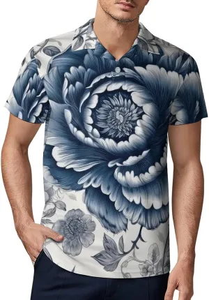 Black White Wolves Pattern Men's Polo Shirts Short Sleeve Blend Performance Fashion Business Casual Collared Shirts