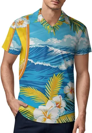 Black White Wolves Pattern Men's Polo Shirts Short Sleeve Blend Performance Fashion Business Casual Collared Shirts