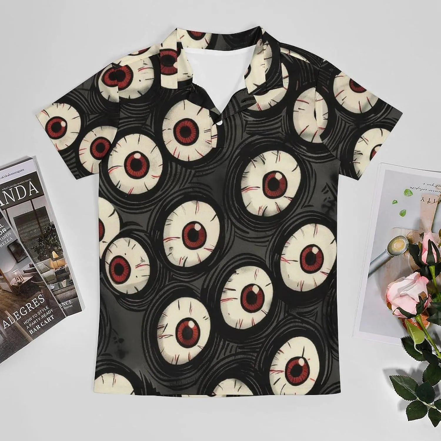 Black White Wolves Pattern Men's Polo Shirts Short Sleeve Blend Performance Fashion Business Casual Collared Shirts