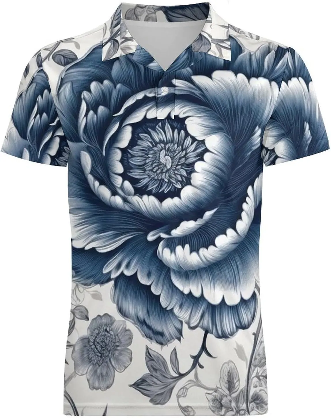 Black White Wolves Pattern Men's Polo Shirts Short Sleeve Blend Performance Fashion Business Casual Collared Shirts