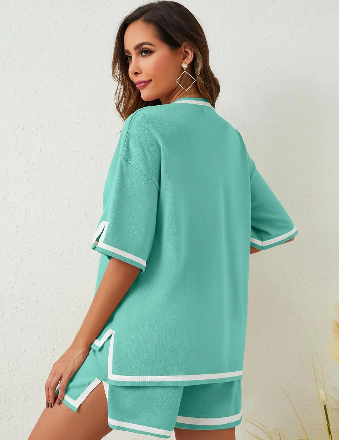 Bloggerlove Women Lightweight Knit Short Sets 2 Piece Lounge Sets Sweater Set for Women