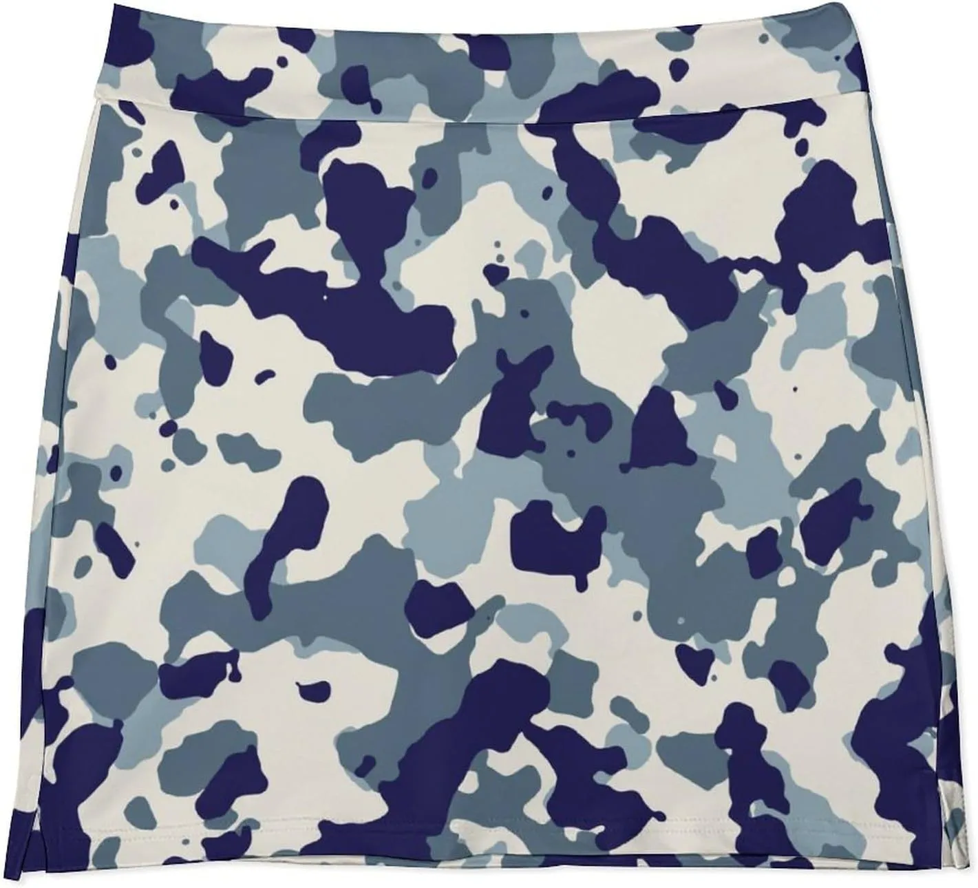 Blue and White Camouflage Women's Mini Tennis Skirt with Shorts Underneath Athletic Workout Cute Skorts