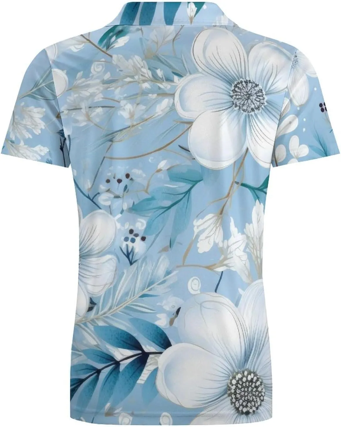 Blue Yellow Floral Rose Pattern Men's Short Sleeve Classic Fit Performance Moisture Wicking Polo (Available in Big & Tall)