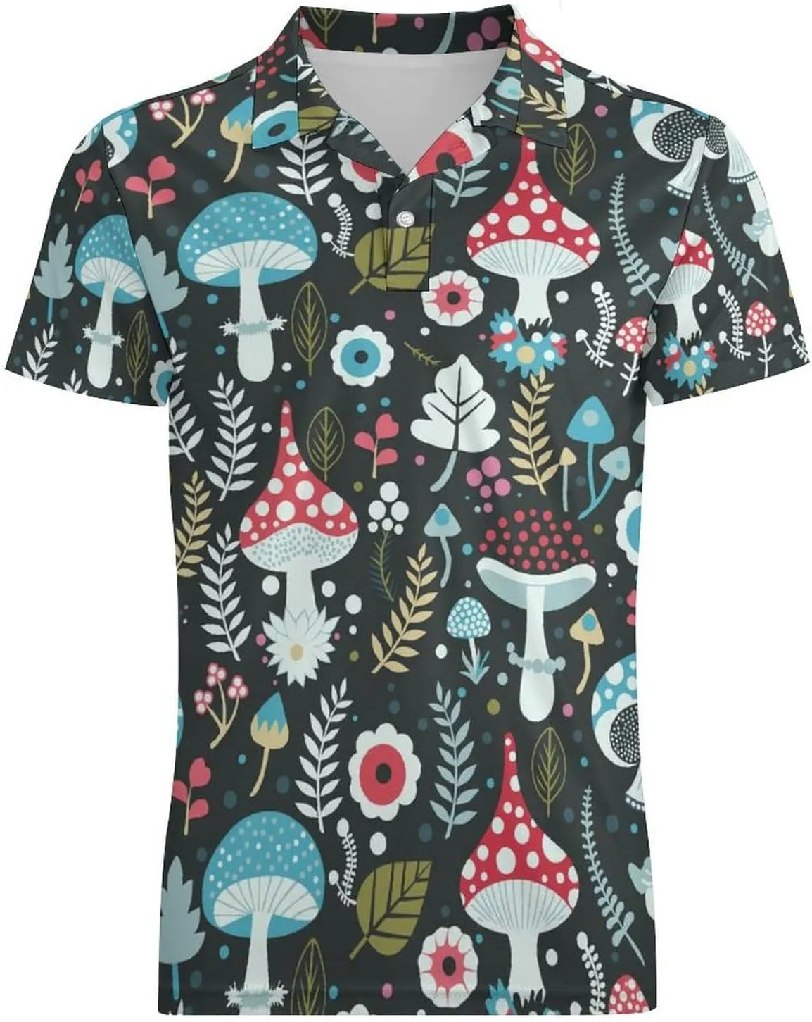 Blue Yellow Floral Rose Pattern Men's Short Sleeve Classic Fit Performance Moisture Wicking Polo (Available in Big & Tall)