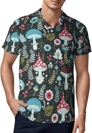 Blue Yellow Floral Rose Pattern Men's Short Sleeve Classic Fit Performance Moisture Wicking Polo (Available in Big & Tall)