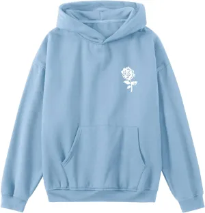 Bobeutou Oversized Graphic Hoodies for Men Rose Print Hoodie Vintage Fleece Hooded Sweatshirt Trendy Pocket Pullover Top