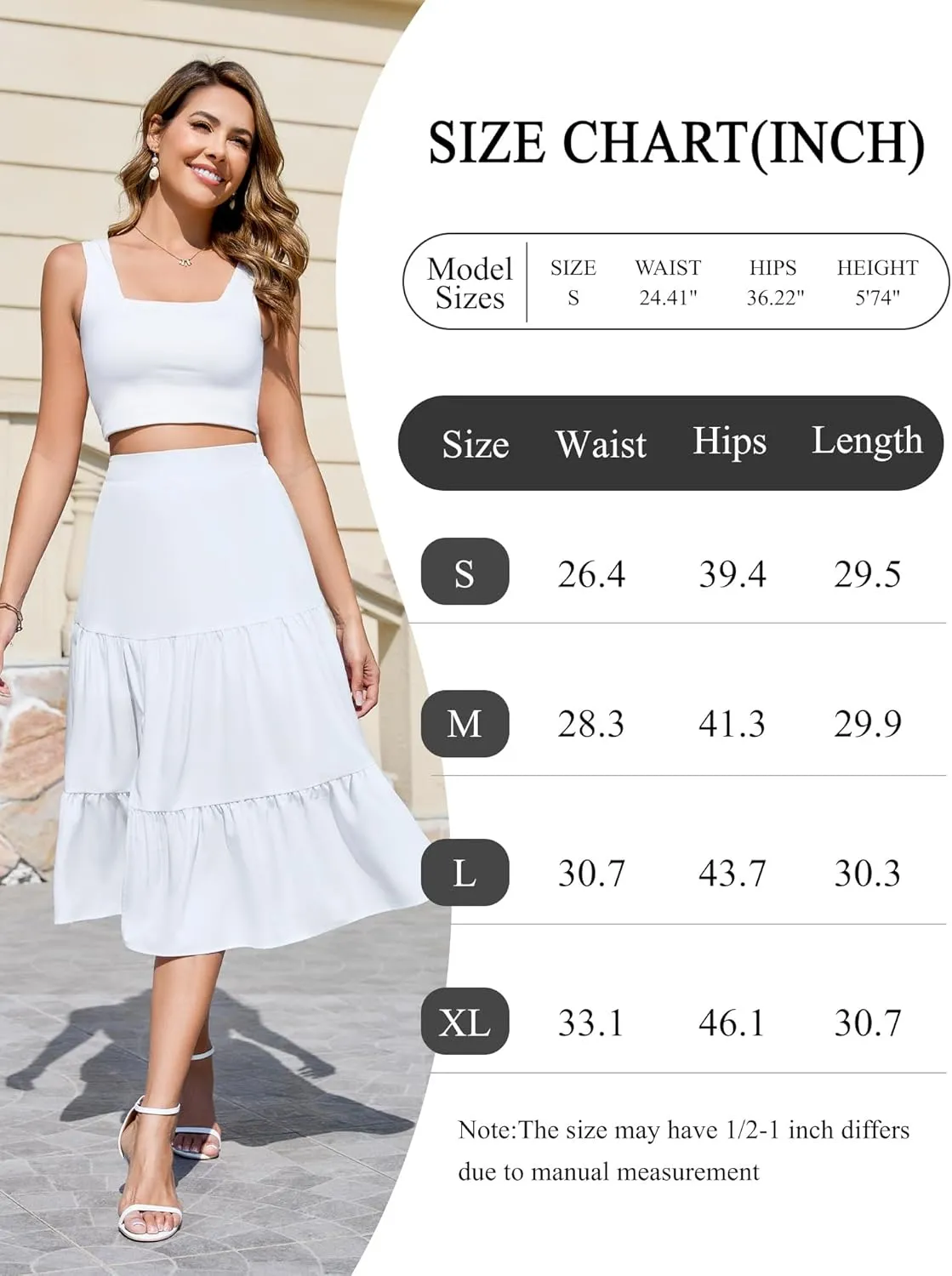 Boho Long Skirts for Women Flowy Summer Elastic Waist Skirt with Slit Midi Length Casual Skirt for Beach