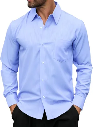BOJIN Men's Dress Wrinkle-Free Stretch Long Sleeve Wedding Dating Business Casual Button Down Shirts with Pocket
