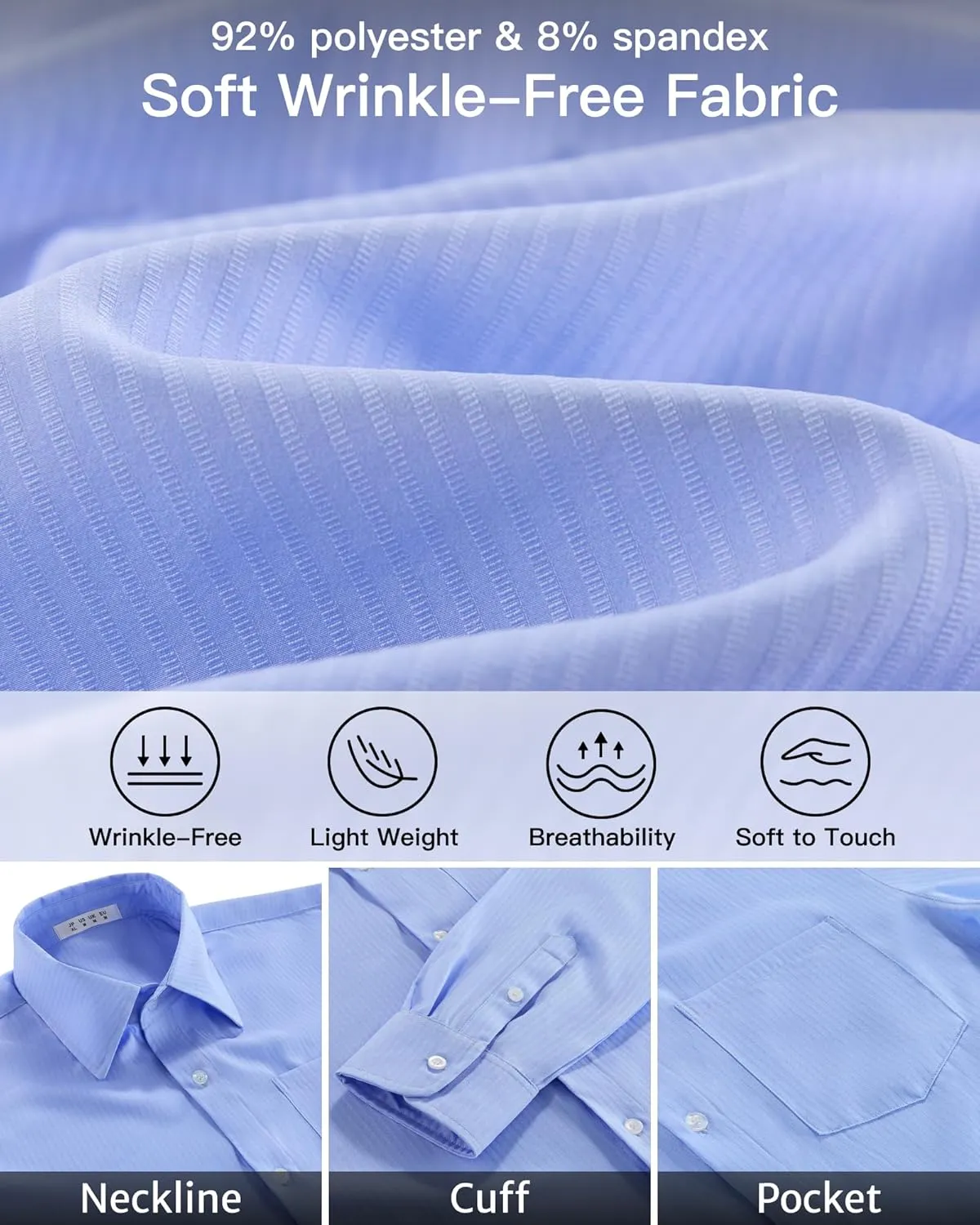 BOJIN Men's Dress Wrinkle-Free Stretch Long Sleeve Wedding Dating Business Casual Button Down Shirts with Pocket