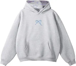 Bow Hoodie Hibiscus Women Oversized Cute Graphic Embroidered Preppy Y2K Long Sleeve Sweatshirt Pullover