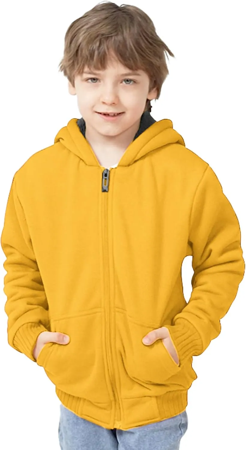 Boys Fleece Jacket Sherpa Lined Zip Up Hoodie Casual Long Sleeve Sweatshirt Warm Jacket 6-15Years (Girls/Kids)