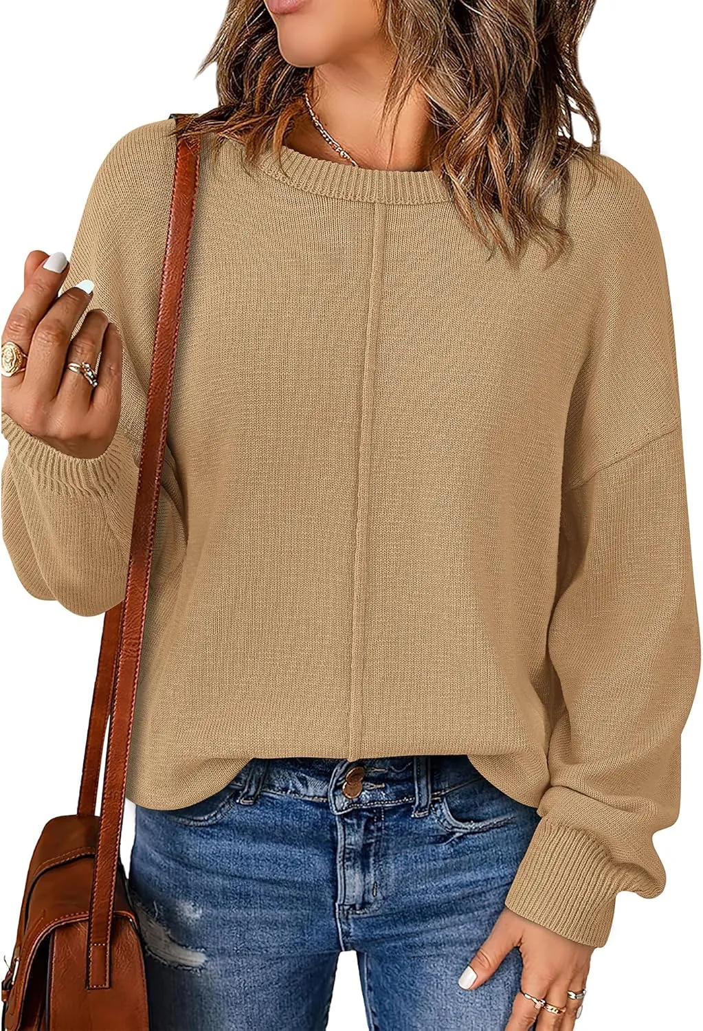 BTFBM Womens Loose Pullover Sweaters Fall Winter Clothes 2025 Crewneck Slouchy Sweater Long Sleeve Casual Knitted Tops