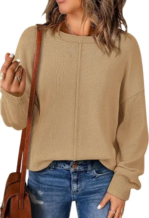 BTFBM Womens Loose Pullover Sweaters Fall Winter Clothes 2025 Crewneck Slouchy Sweater Long Sleeve Casual Knitted Tops