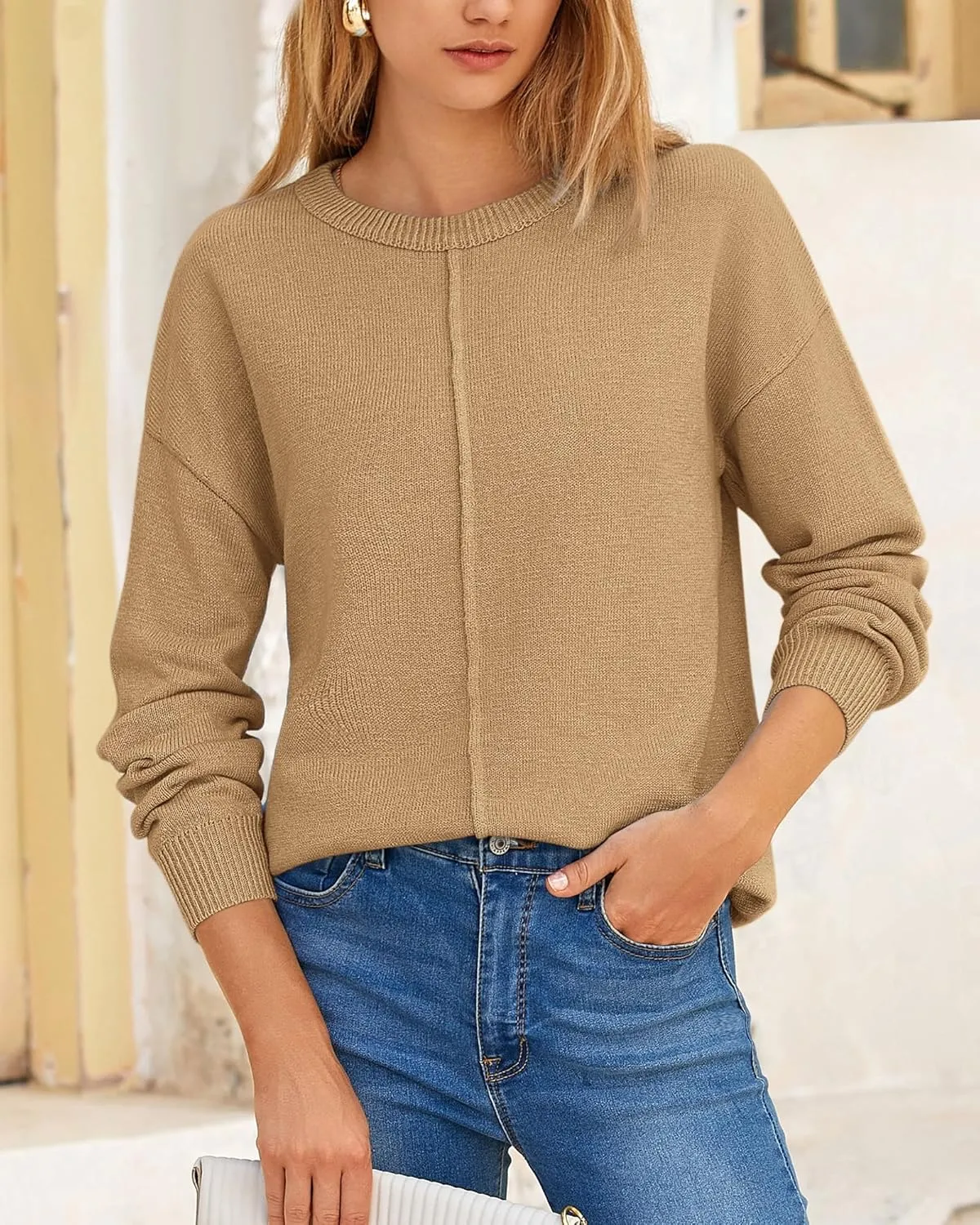 BTFBM Womens Loose Pullover Sweaters Fall Winter Clothes 2025 Crewneck Slouchy Sweater Long Sleeve Casual Knitted Tops