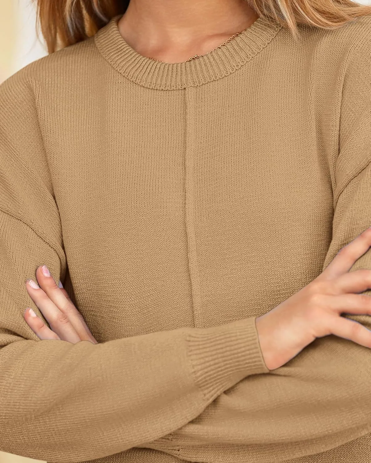 BTFBM Womens Loose Pullover Sweaters Fall Winter Clothes 2025 Crewneck Slouchy Sweater Long Sleeve Casual Knitted Tops