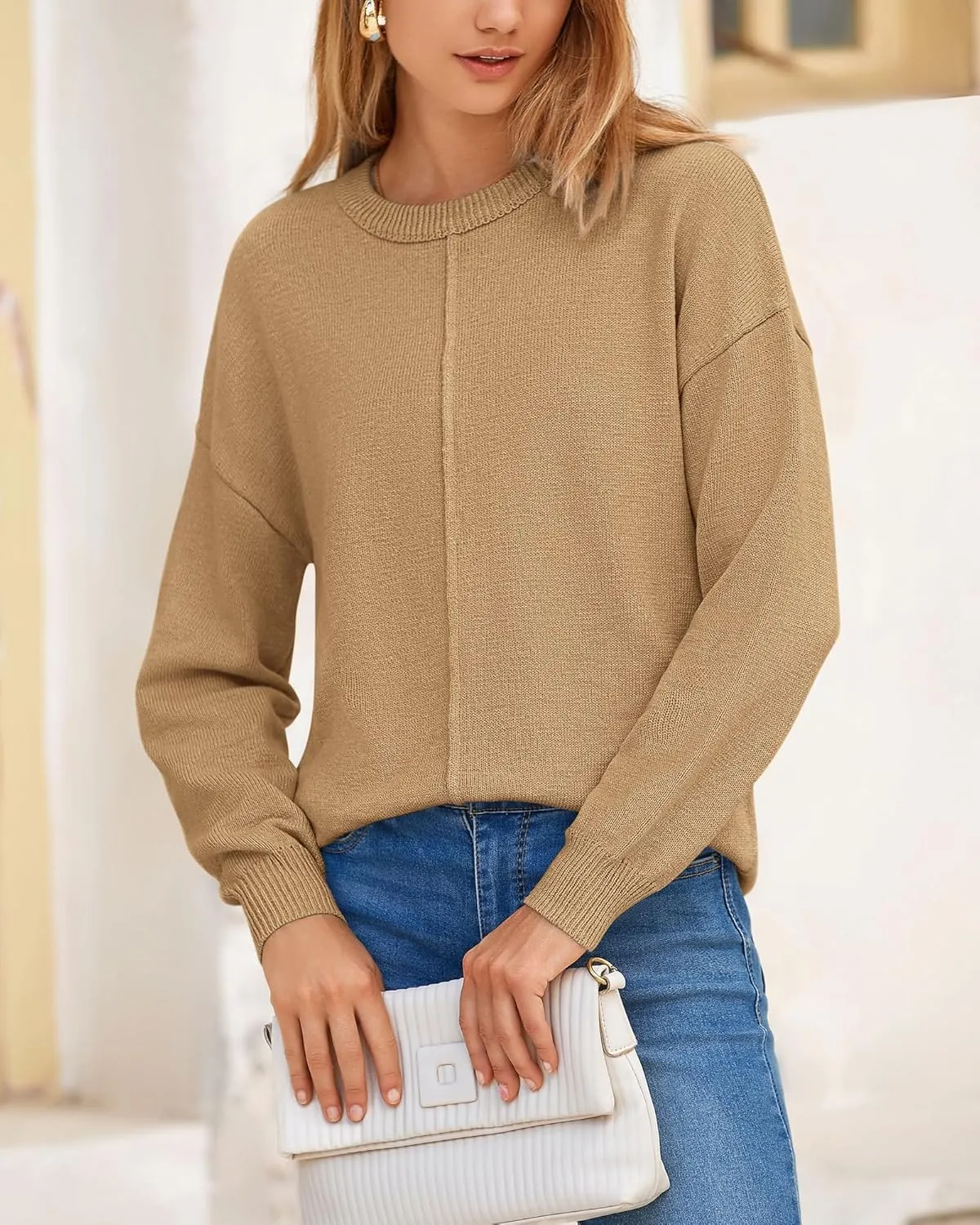 BTFBM Womens Loose Pullover Sweaters Fall Winter Clothes 2025 Crewneck Slouchy Sweater Long Sleeve Casual Knitted Tops