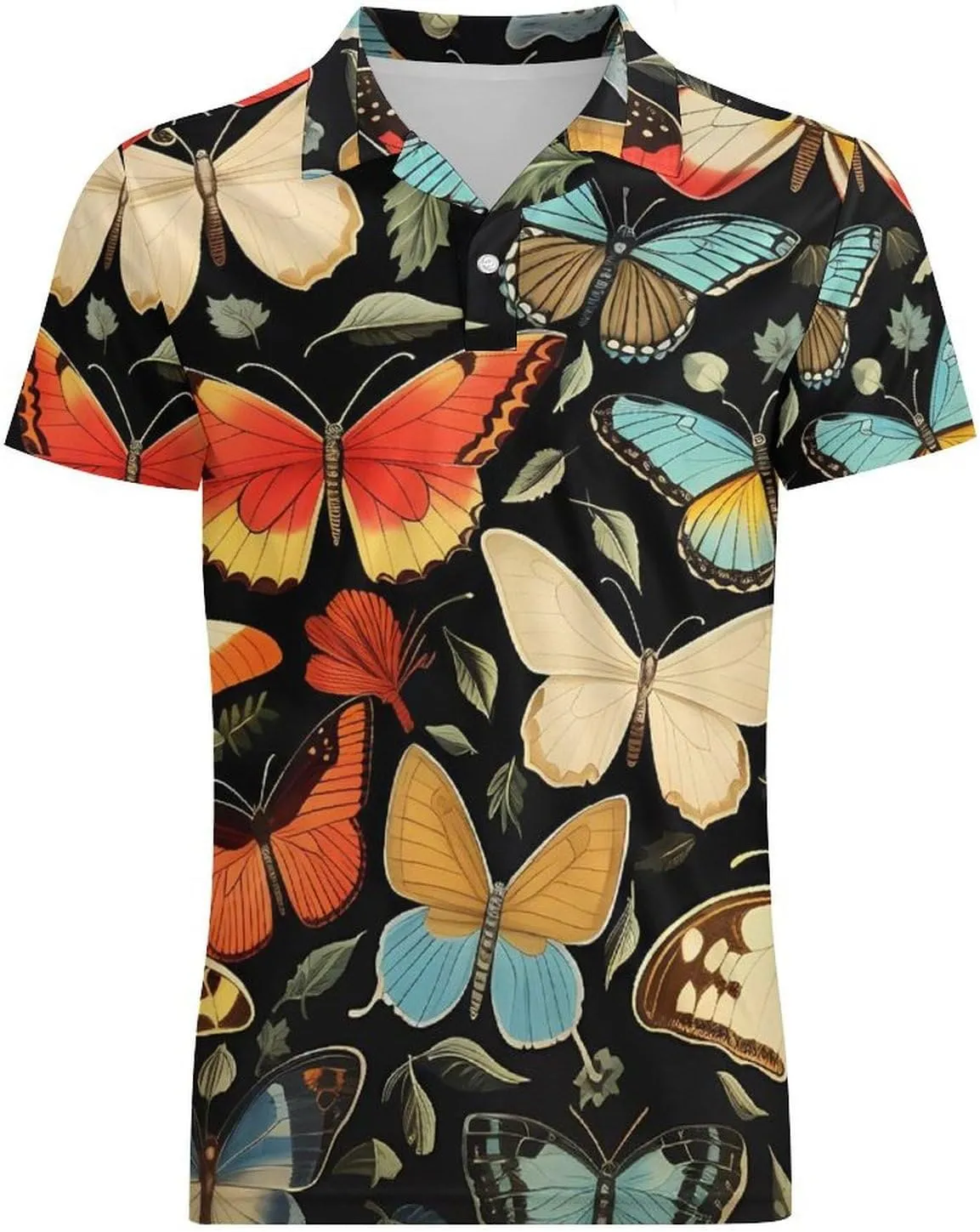 Butterfly Pattern Men's Polo Shirt Short Sleeve Casual Athletic Quick Dry Golf T-Shirts