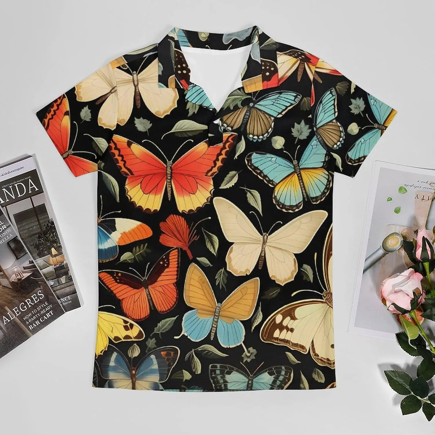 Butterfly Pattern Men's Polo Shirt Short Sleeve Casual Athletic Quick Dry Golf T-Shirts