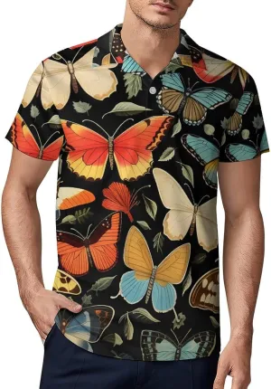 Butterfly Pattern Men's Polo Shirt Short Sleeve Casual Athletic Quick Dry Golf T-Shirts