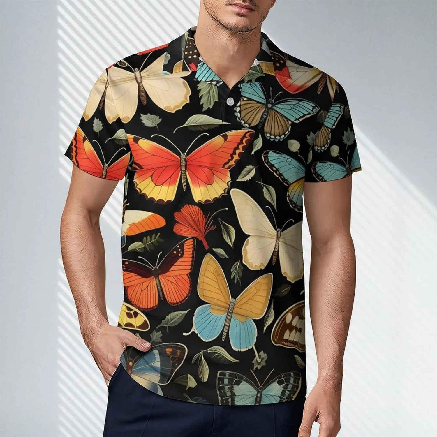 Butterfly Pattern Men's Polo Shirt Short Sleeve Casual Athletic Quick Dry Golf T-Shirts
