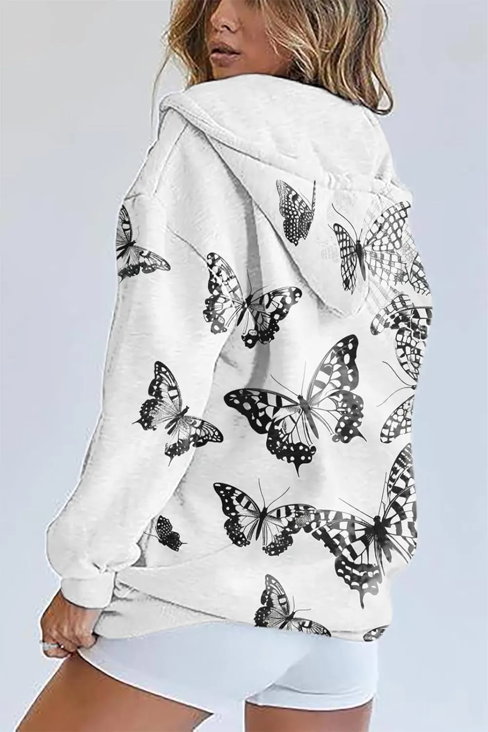 Butterfly Zip up Hoodie Women Oversized Trendy Graphic Zipper Hooded Sweatshirt Casual Fall Y2k Long Sleeve Drawstring Coats