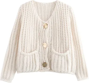 Cardigan Sweaters for Women Sweaters Womens Knit Cardigan Long Sleeve Open Front Button Down Jacket with Pockets
