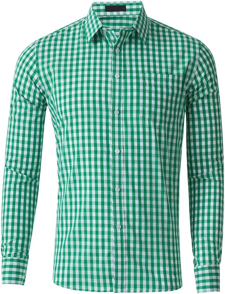 CATERTO Men Plaid Cotton Casual Slim Fit Long Sleeve Button Down Dress Shirts
