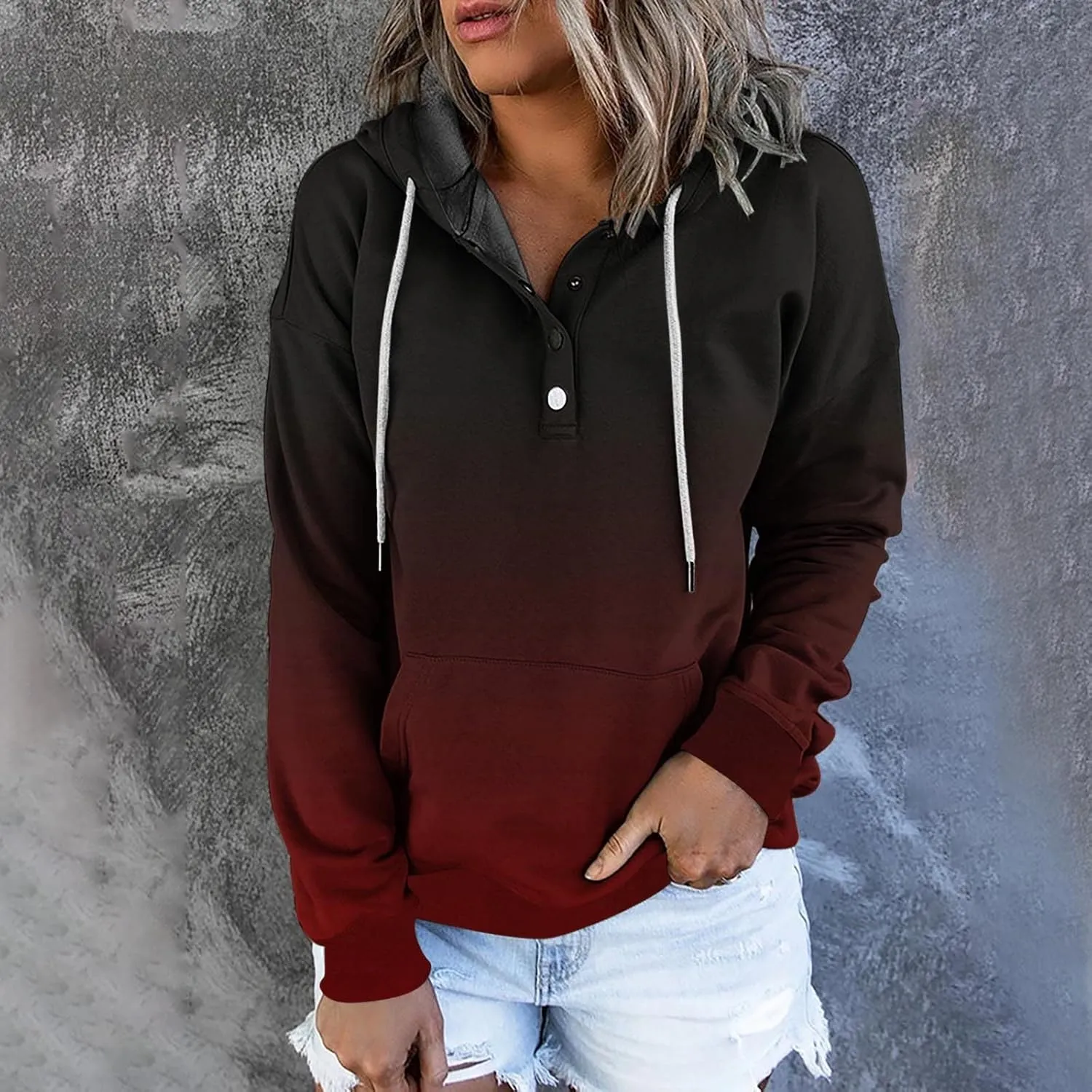 Ceboyel Button Collar Hoodies For Women Solid Color Cute Sweatshirts Long Sleeve Pullover Tops Trendy Fall Fashion 2023