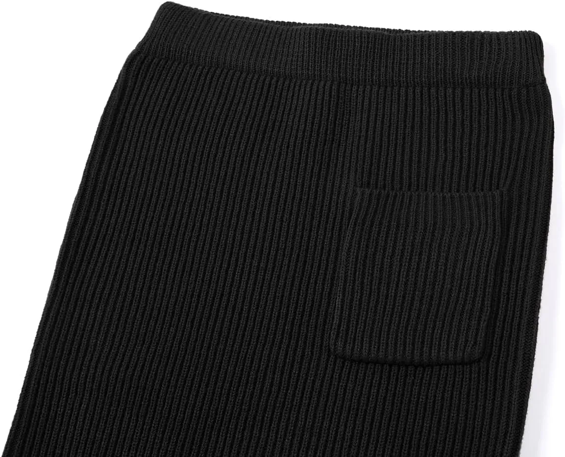 chouyatou Women's Turtleneck 2 Piece Outfits Ribbed Knit Sweater Midi Pencil Skirt Set