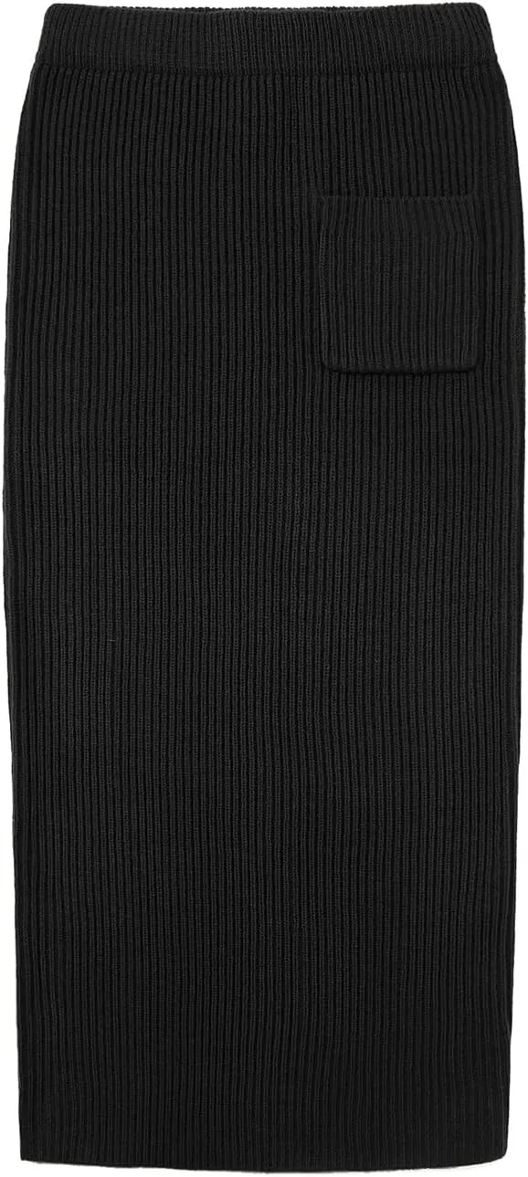 chouyatou Women's Turtleneck 2 Piece Outfits Ribbed Knit Sweater Midi Pencil Skirt Set