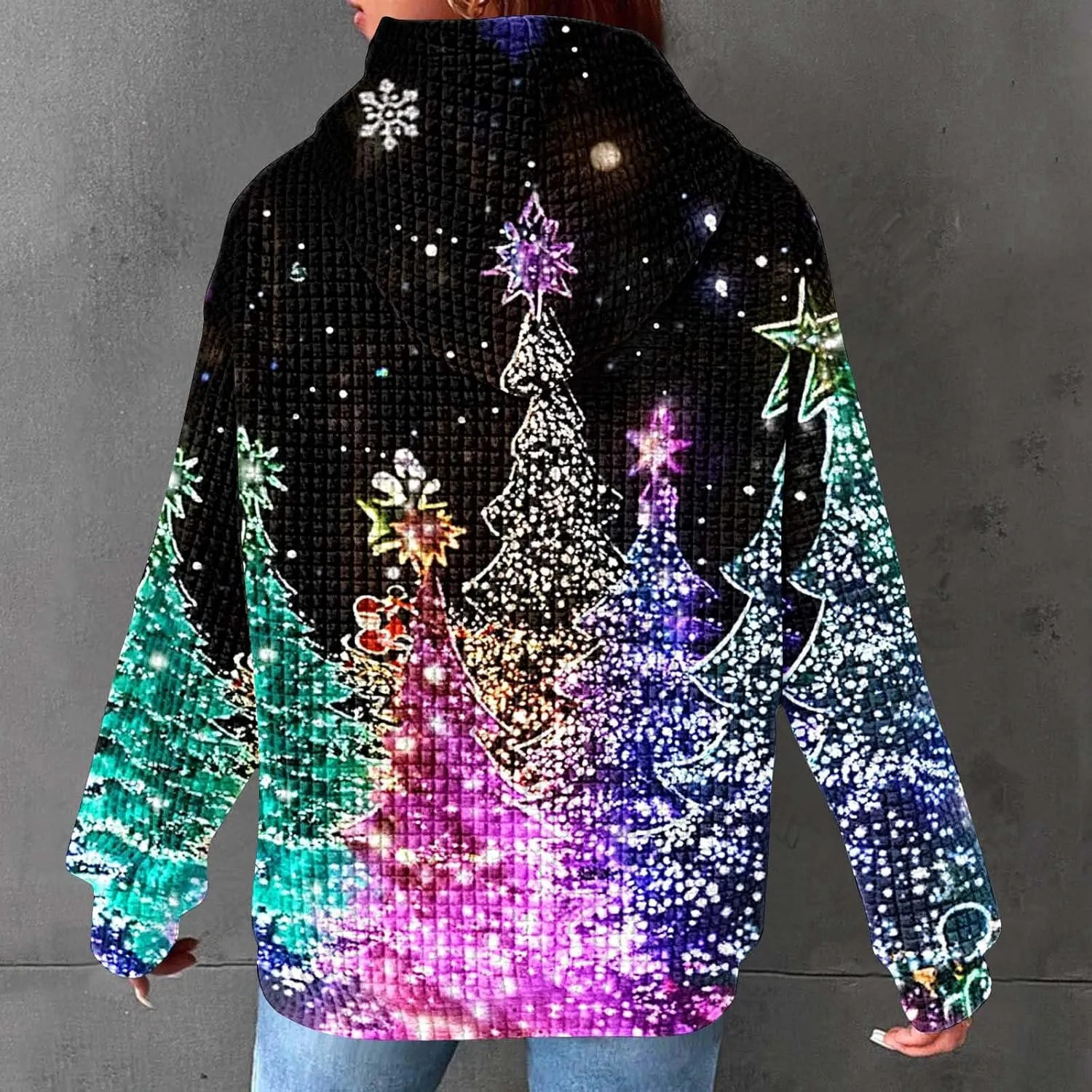 Christmas Hoodies for Women Glitter Xmas Tree Graphic Long Sleeve Sweatshirts Oversized Casual Funny Holiday Pullover