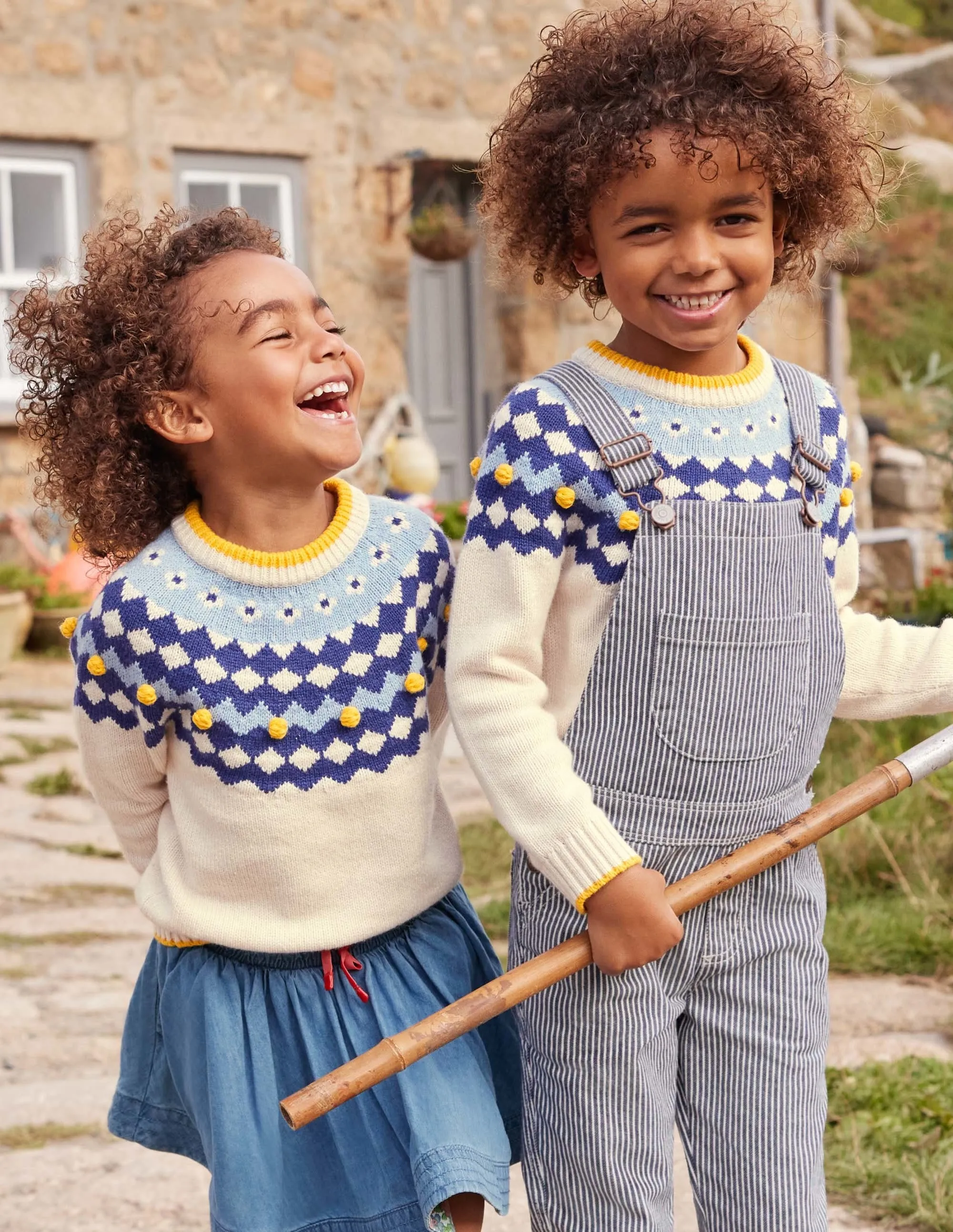 Chunky Fair Isle Crew Jumper-Ecru Marl Fair Isle