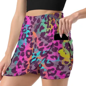 Colorful Animal Skin Texture Women's Mini Tennis Skirt with Shorts Underneath Athletic Workout Cute Skorts