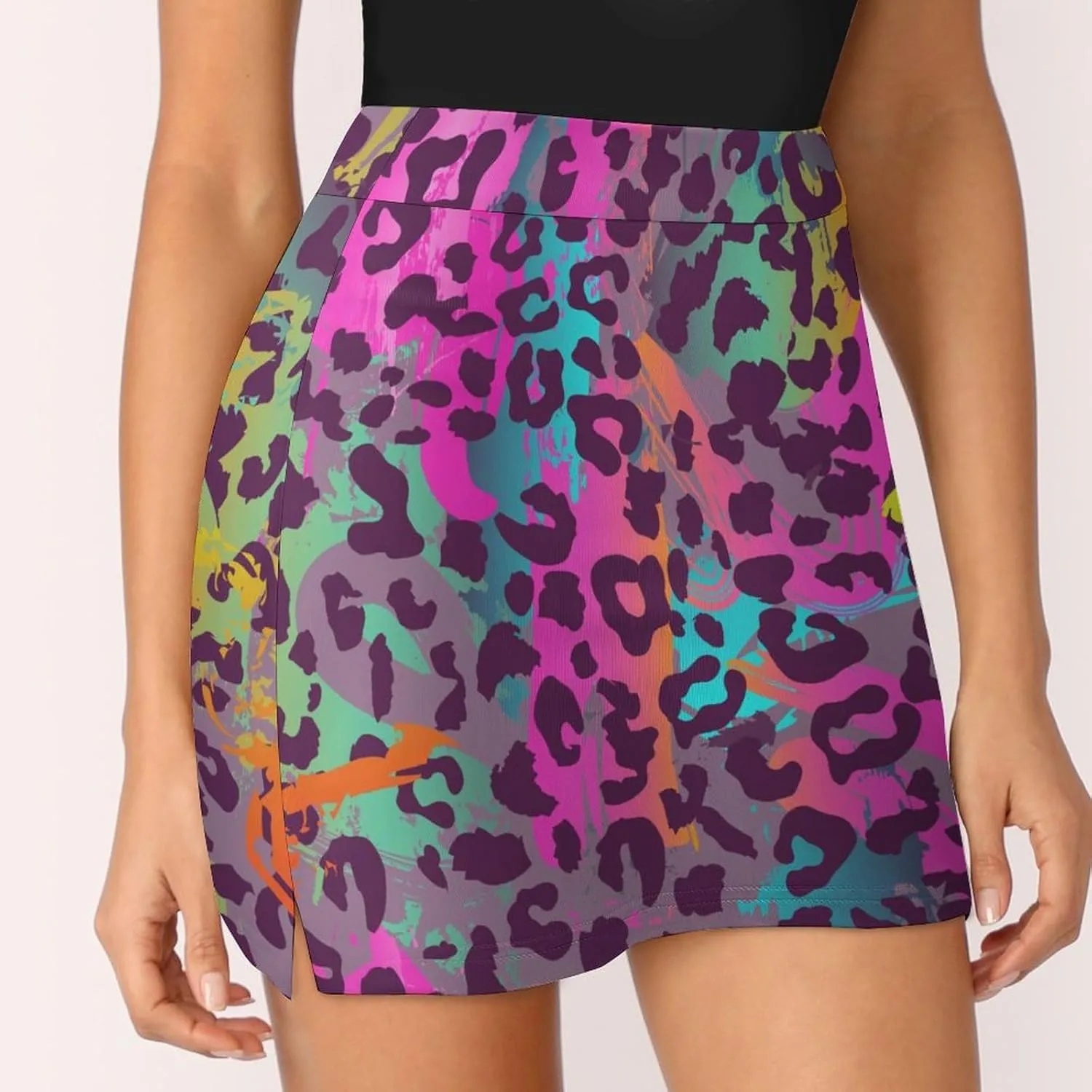 Colorful Animal Skin Texture Women's Mini Tennis Skirt with Shorts Underneath Athletic Workout Cute Skorts