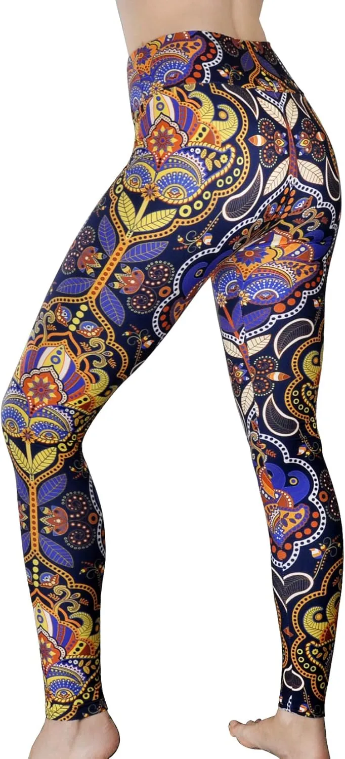 Comfy Yoga Pants - High Waisted Yoga Leggings with Bohemian Print - Extra Soft - Dry Fit
