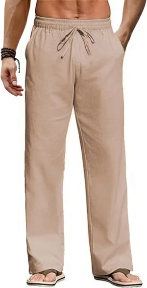 COOFANDY Men's Casual Linen Pants Loose Fit Elastic Waist Drawstring Lightweight Pant Summer Beach Trousers