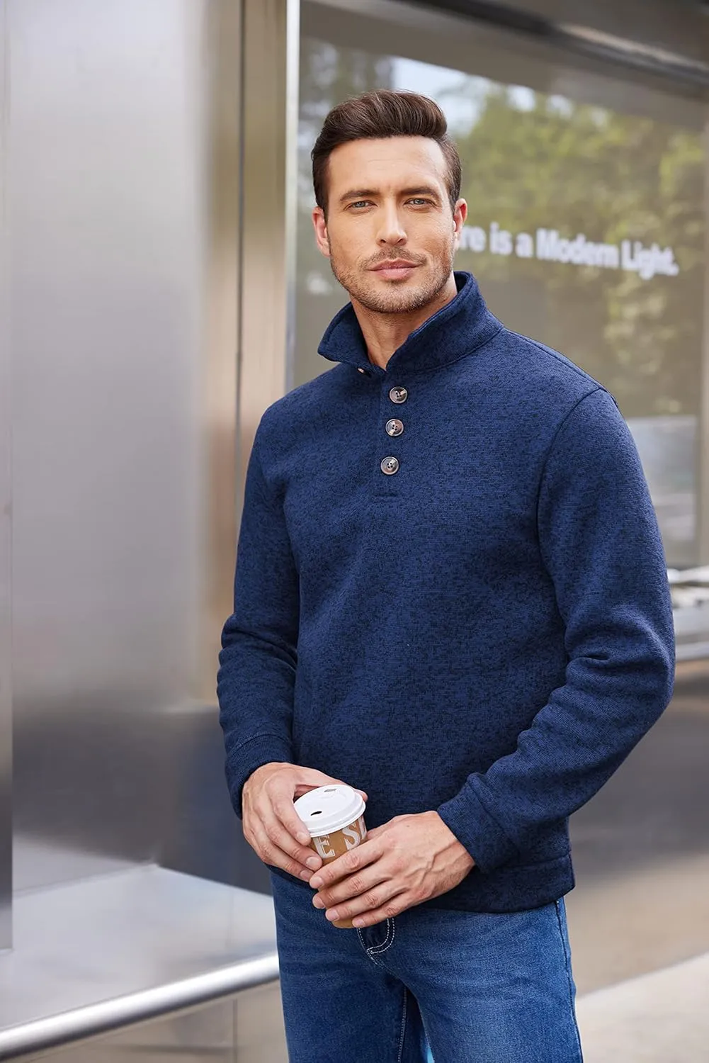 COOFANDY Men's Casual Slim Fit Pullover Sweater Knitted Thermal Sweatshirt