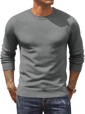 COOFANDY Mens Knit Dress Sweater Crewneck Long Sleeves Slim Fit Sweaters Business Casual Ribbing Pullover Tops