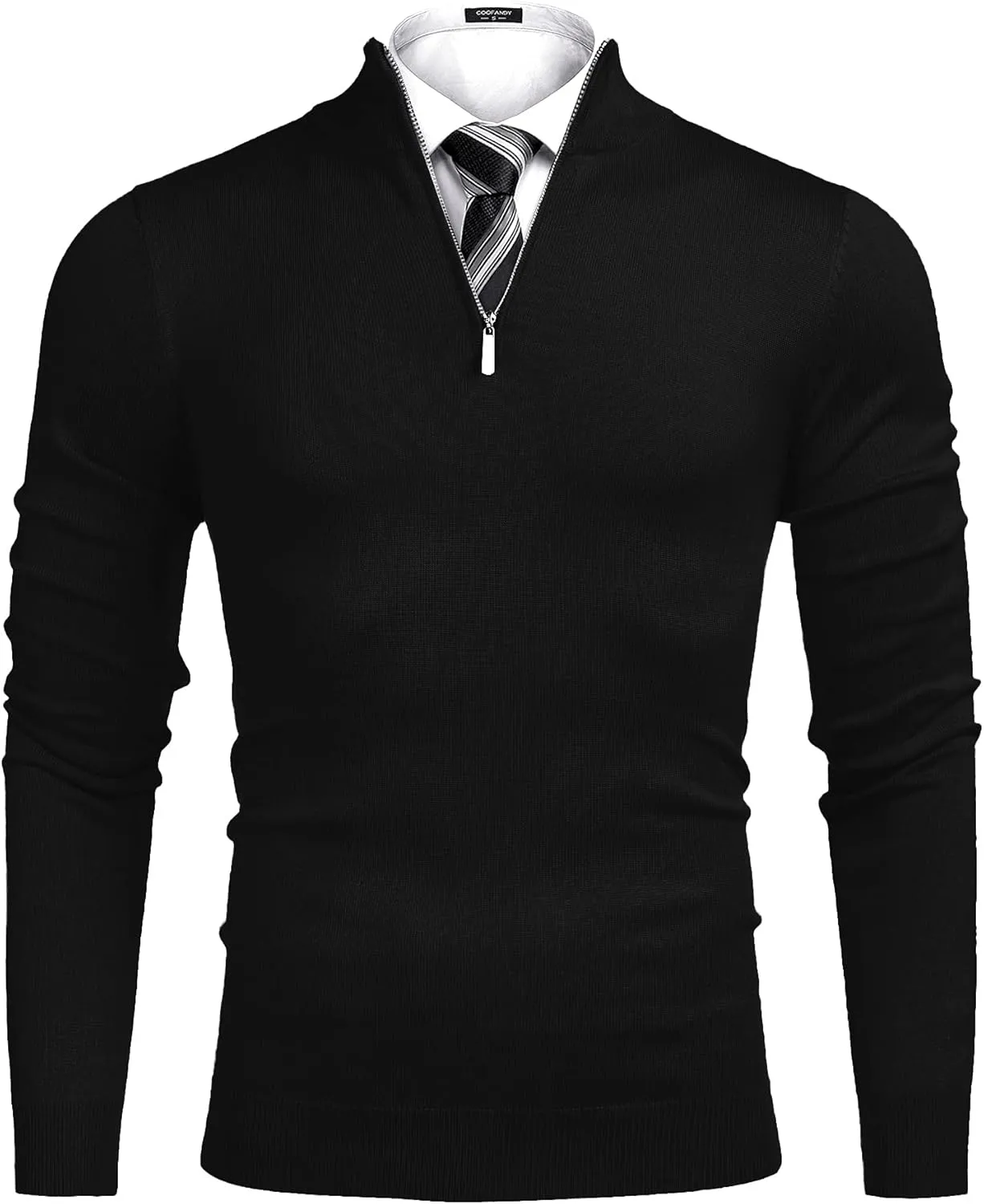 COOFANDY Men's Quarter Zip Up Sweaters Slim Fit Lightweight Mock Neck Pullover Casual Polo Sweaters
