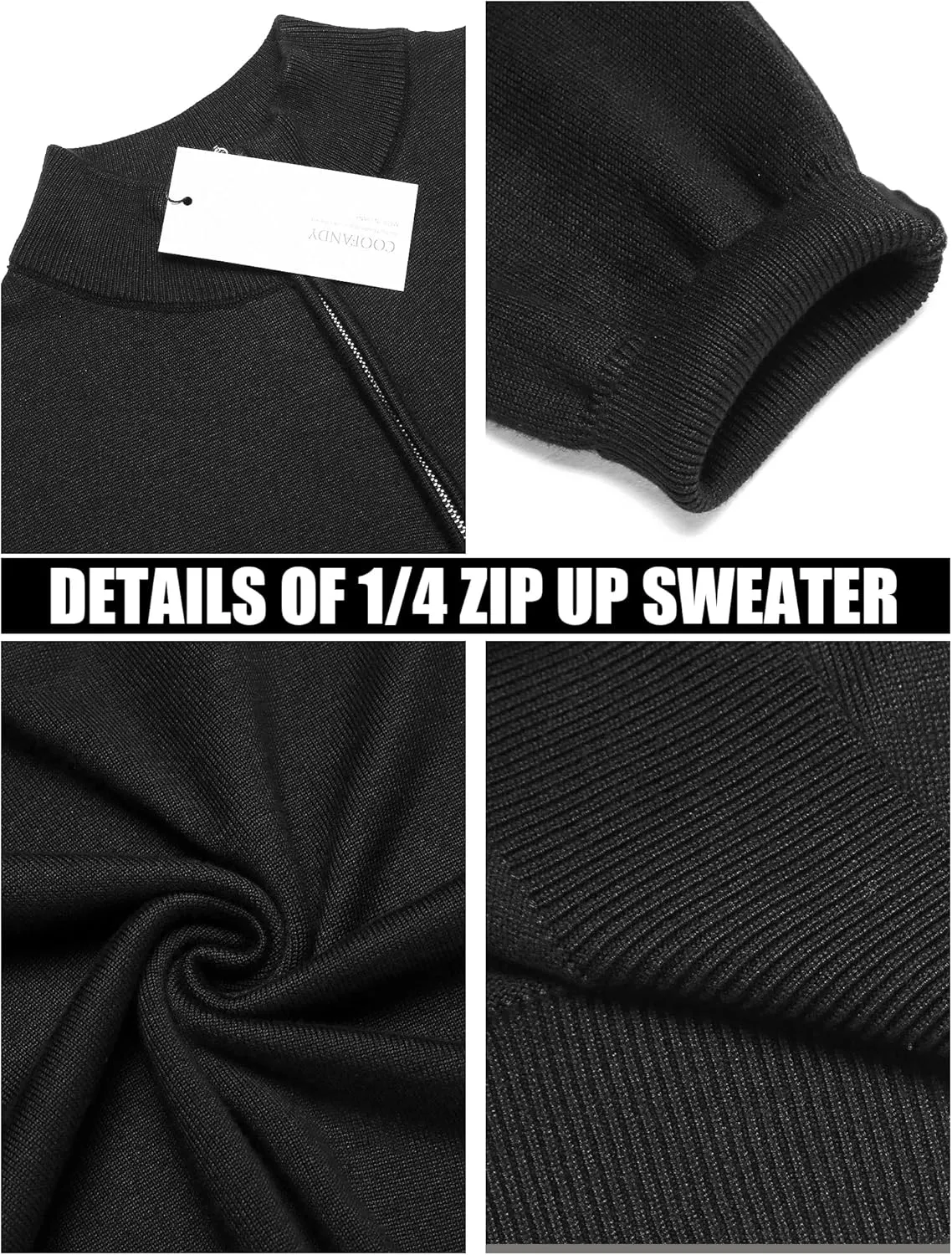 COOFANDY Men's Quarter Zip Up Sweaters Slim Fit Lightweight Mock Neck Pullover Casual Polo Sweaters
