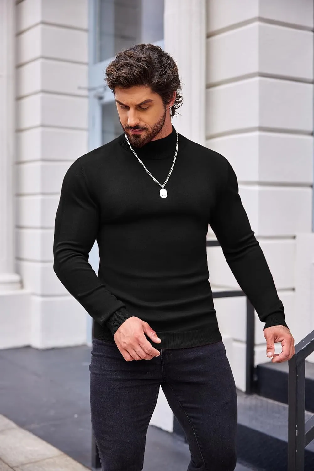 COOFANDY Men's Slim Fit Mock Turtleneck Pullover Sweater Casual Basic Knitted Thermal Sweaters